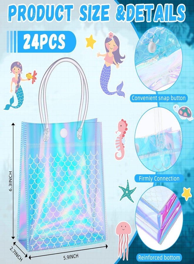 Ribbonlic 24 Pcs Mermaid Clear Gift Bags, Mermaids Party Favor Bags Mermaid PVC Gift Candy Treat Bag for Themed Birthday Party Supplies Favors - Image 2